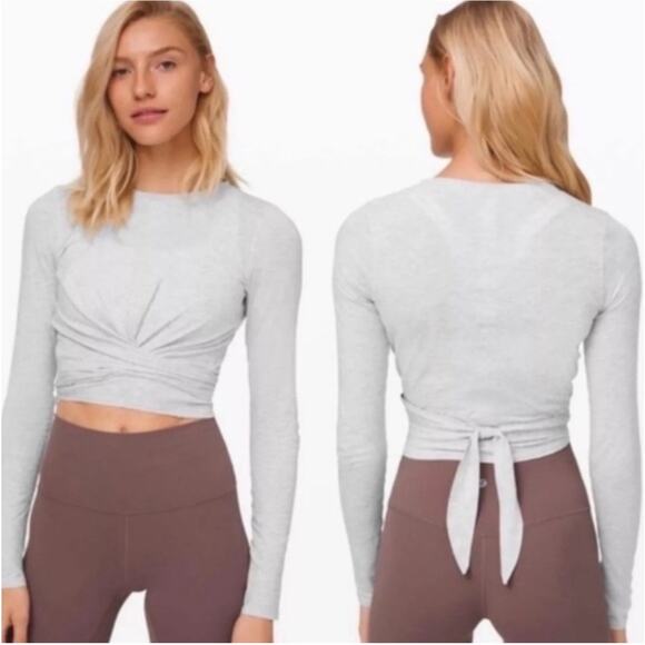 lululemon athletica Tops - Lululemon Top Womens 6 Gray Restore Long Sleeve Yoga Pilates Balletcore Wrap Tie
